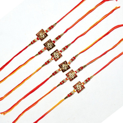BHAVYA SALES Designer SKT1010_New_Rakhi_set-N2 Assorted Rakhi  Set(Designer Swastika Rakhi Set of 6)