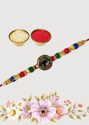 EXCLIQ Religious Peacock Feather Radha Krishna Rakhi With Roli Chawal (Set of 3) Mauli Thread Chawal Roli Pack  Set(1)