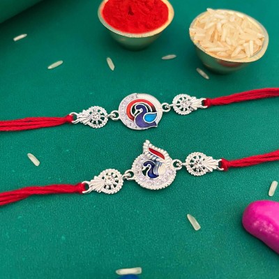 Niozaki Bhaiya Bhabhi SILVER-MOR Silver, Pearl, Mauli Thread Rakhi, Bracelet, Chawal Roli Pack  Set(2 Couple Rakhi Set for Brother and Bhabhi)