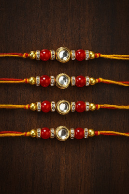 prime shopy Designer 5 Mauli Thread, Kundan Rakhi  Set(5 Rakhi combo set)
