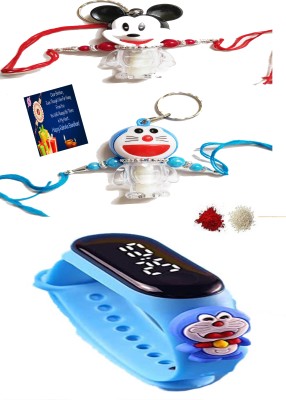 KAVIM Kids RAKHI 23467 Plastic (PVC) Rakhi  Set(Two Kids light Rakhi with One watch n Greeting card Roli chawl)