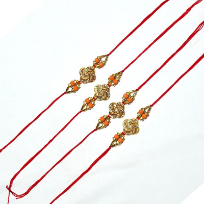 BHAVYA SALES Designer RKAHI1308_New_Rakhi_set-N2 Assorted Rakhi  Set(Designer Rakhi Set of 4 (Rudraksh Style))