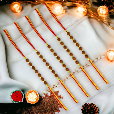 KYOOT JEWELS Rudraksh RKRD1389@5 Mauli Thread Rakhi, Chawal Roli Pack  Set(5 Pair)
