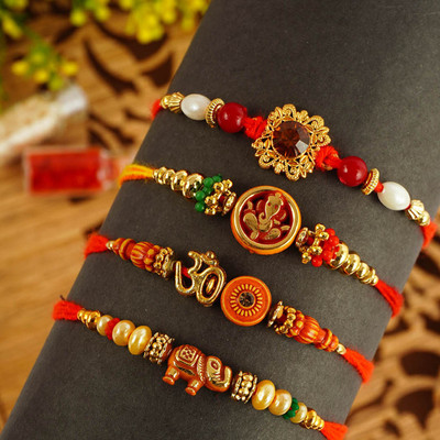 Urmika Designer Designer Rakhi Set of 4 with Roli Chawal Assorted Rakhi  Set(4 Rakhi, Roli Chawal)