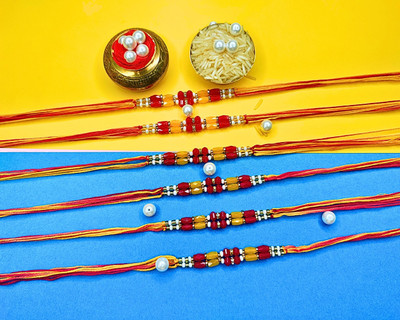 Orangenysha Designer N-RAKI334-6PCS Mauli Thread Rakhi  Set(6 Rakhi)