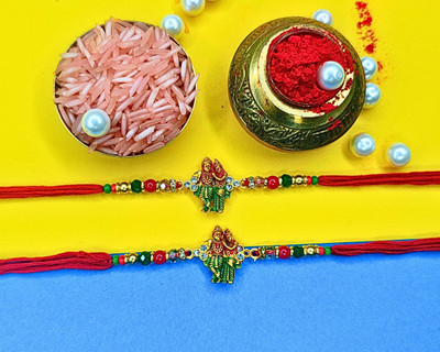 Orangenysha Designer N-RAKI9644-2PCS Mauli Thread Rakhi  Set(2 Rakhi)