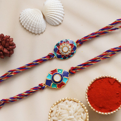 eCraftIndia Designer D1414P6 Assorted Rakhi  Set(Set of 2 Designer Rakhis, 1 Roli Chawal Pack)