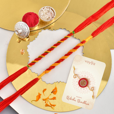 Voylla Thread Men's Simple Traditional Thread Rakhis Mauli Thread Chawal Roli Pack  Set(Pack of 2)