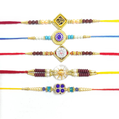 Ritya Creation Designer COMBO13L100 Mauli Thread Rakhi  Set(PACK OF 5)