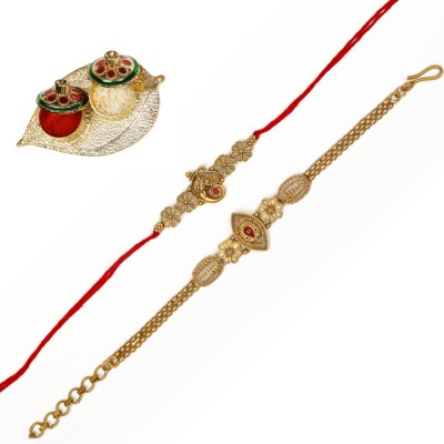 Raddhi Jewels Bhaiya Bhabhi RJR03CO Gold Finish Rakhi, Lumba, Chawal Roli Pack  Set(1 Rakhi, 1 Lumba, Roli Chawal Plate)