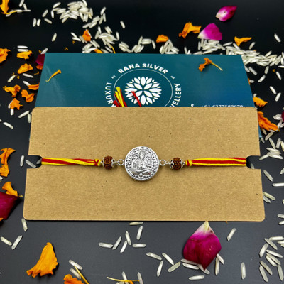 RanaJewellers Thread Pure Silver Rakhi (Ganesha) | with Original Silver Cap Rudraksh Silver Chawal Roli Pack  Set(One Pieces of Fine Silver Rakhi, Cirtificate of Authenticity)