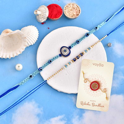 Voylla Thread Pack Of 2 Evil Eye Charms Men's Rakhis Mauli Thread Chawal Roli Pack  Set(Pack of 2)