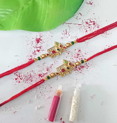 DM MART Rudraksh DM_Rakhi03_4_P2 fancy unique design with moti special collection 2024 Mauli Thread Rakhi, Chawal Roli Pack  Set(2 RAKHI,1 ROLI CHAWAL)
