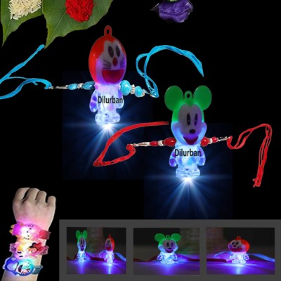 Dilurban Designer MIKY_DORIMON_( M11 ) Mauli Thread Chawal Roli Pack, Rakhi  Set(2 Pis Cartoon Character Kids LED Light Rakhi ROLI CHAWAL,)