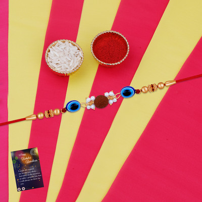 NM CREATION Designer RKOJW-4326 Mauli Thread Greeting Card  Set(1 Bhabhi Rakhi With Roli Chawal And Raksha Bandhan Greeting Card)