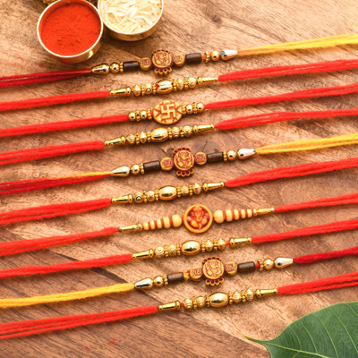 Poorak Religious 23RK_7RD_CR Assorted Rakhi, Chawal Roli Pack  Set(10 Rakhi)