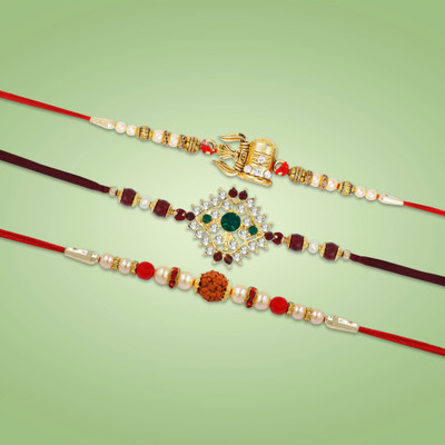 R A Enterprises Thread R-A-EN_19-3 Mauli Thread Chawal Roli Pack  Set(3 Rakhi, 1 Roli, 1 Chawal)
