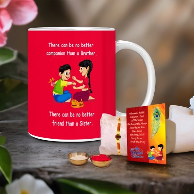 Paperholic Creations Rakhi, Mug, Greeting Card, Chawal Roli Pack  Set(Coffee Mug, Designer Rakhi, Greeting Card, Roli Chawal Packet)