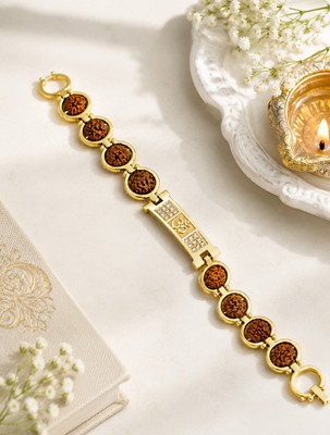 Rudraksh AL-BR-43 Gold Bracelet Set by Alvira(1 Rakhi Bracelet)