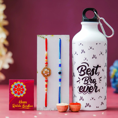 Tonkwalas Designer Rakhi Gift Set For Brother Combo With Roli Chawal Greeting Card- SIP-3-C16-C18 Mauli Thread Bottle, Rakhi, Greeting Card, Chawal Roli Pack Set(1 Printed Sipper Bottle 750 ML, 2 Rakhi, 1 Roli Chawal Packet, 1 Greeting Card) Tonkwalas Designer Rakhi Gift Set For Brother Combo With Roli Chawal Greeting Card- SIP-3-C16-C18 Mauli Thread Bottle, Rakhi, Greeting Card, Chawal Roli Pack Set(1 Printed Sipper Bottle 750 ML, 2 Rakhi, 1 Roli Chawal Packet, 1 Greeting Card)
