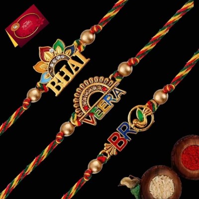 Dilurban Designer VIRA_BHAI_BRO Gold Finish Chawal Roli Pack  Set(Bhaiya Bhabi Rakhi, Roli, Chawal, Greeting Card)