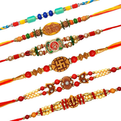 Dcrab Designer A4_Unique_uioui78 Assorted Rakhi, Chawal Roli Pack  Set(6 Rakhi, 1 Roli Chawal)