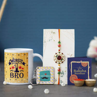 Mug, Key Ring, Greeting Card, Chawal Roli Pack, Rakhi Set (Mug, Rakhi, Keychain, Greeting Card, Roli Chawal Pack) For Rs. 119 @ 88% off