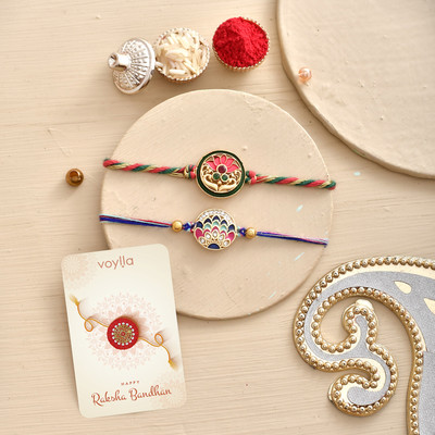 Voylla Thread Pack Of 2 Colourful And Embellished Men's Rakhis Mauli Thread Chawal Roli Pack  Set(Pack of 2)