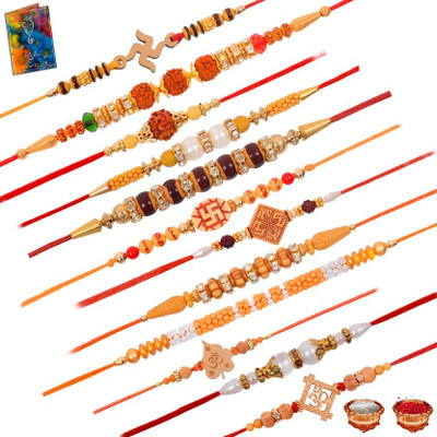 STYLISHRAKHI Thread OM DESIGN RAKHI SET 40 Gold Finish Chawal Roli Pack  Set(2)