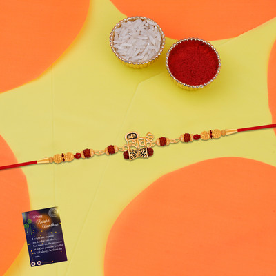 Kwisy Creation Designer RKPKW-4333 Mauli Thread Greeting Card  Set(1 Bhabhi Rakhi With Roli Chawal And Raksha Bandhan Greeting Card)