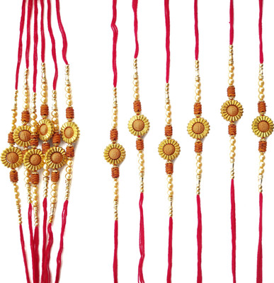 AVM Designer AM-Rakhi-12 PC-Rudraksha In Round Mauli Thread, Kundan Rakhi  Set(12)