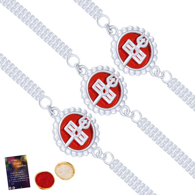 Kwisy Creation Religious RKKW-4337-Q3 Mauli Thread Rakhi  Set(3 Bhaiya Rakhi With Roli Chawal And Raksha Bandhan Greeting Card)
