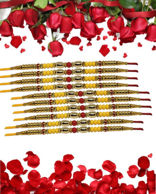 URBANELA Designer d_10-RK08 Mauli Thread, Pearl Rakhi  Set(10 Rakhi)