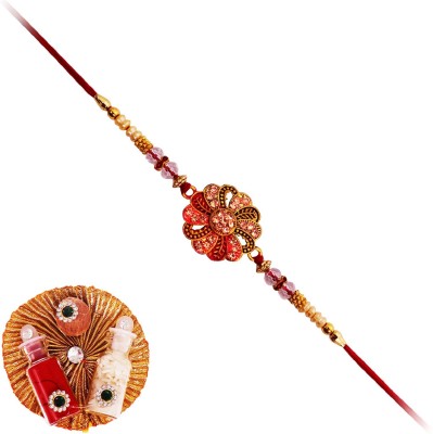 Aseenaa Bhaiya Bhabhi Jarkan Rakhi For Brother Sister With Roli Chawal | Rakhi Designs Set Of 1 | B4 Assorted Rakhi  Set(1 Rakhi And Roli Chawal Pack)