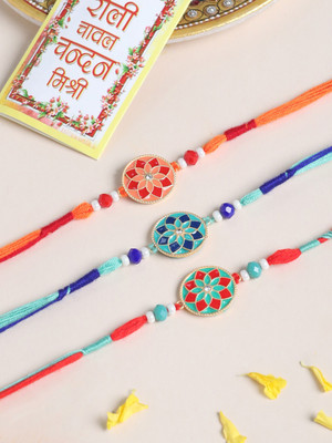 NVR Thread NVR1140 Mauli Thread Chawal Roli Pack  Set(3 Rakhi)