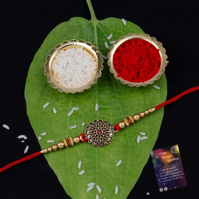 SILVER SHINE Mauli Thread Greeting Card  Set(1 Bhaiya Rakhi With Roli Chawal And 1 Raksha Bandhan Greeting Card)