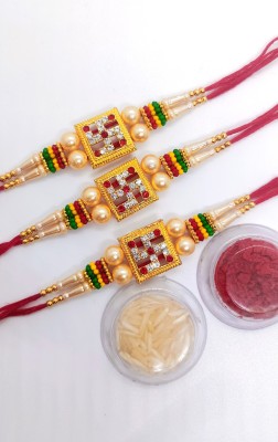 Shreeji Accessoriess Religious SJARK00069 Gold Finish Rakhi, Chawal Roli Pack  Set(Flipkart)