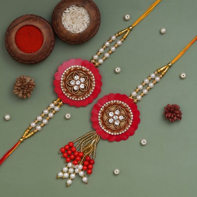 eCraftIndia Designer D1421P6 Mauli Thread Rakhi  Set(Bhaiya Bhabhi Rakhis, 1 Roli Chawal Pack)