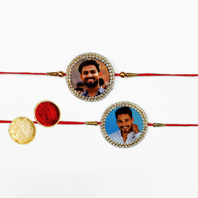 Color Splash Thread Rakhi With Photo Customization along with roli chawal Mauli Thread Rakhi, Chawal Roli Pack  Set(2 Rakhi, Kumkum & Chawal)