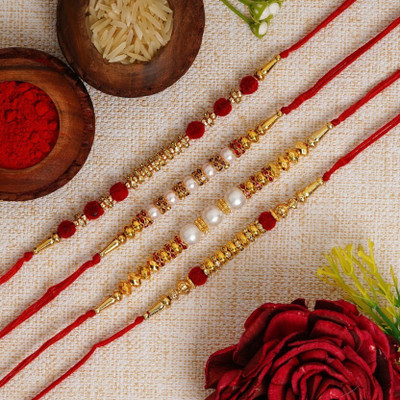 STYLISHRAKHI Thread OM DESIGN RAKHI SET 44 Gold Finish Chawal Roli Pack  Set(2)