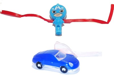 KAVIM J-RAKHI 646 Plastic (PVC) Rakhi  Set(Avengers , car led light with whistle kids rakhi)