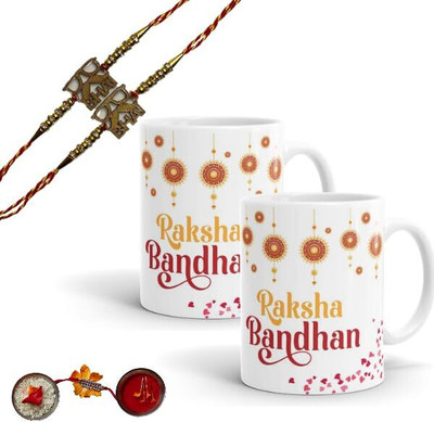 GRAZIOS Designer KJ8YOHOR Jute Mug  Set(Celebration Rakhi Mug with Roli Chandan Chawal)