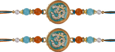 YAYAATI Designer RK-P23-P23_PS1707 Gold Rakhi, Chawal Roli Pack, Greeting Card  Set(Premium Om Rakhi Combo Set Of 2, Trishul Rakhi Set 2)