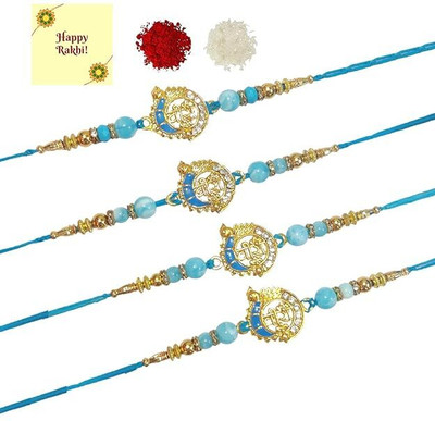 Dms Retail Thread Roli kumkum And Greeting Card Bro/Brother/Bhaiya/Bhai Set Of 4 Assorted Rakhi  Set(4 Rakhi)