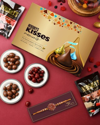 HyperFoods Designer Rakhi with Hershey's Chocolate Pack of 3 Assorted Rakhi  Set(Hershey'S Chocolate Box, 1 Rakhi)