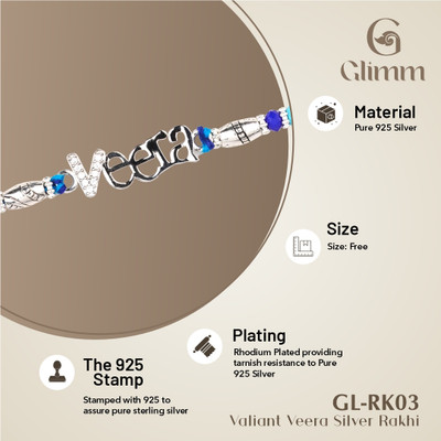 GLIMM Designer GL-RK03 Bhai Behan(Siblings) Silver Rakhi  Set(Valiant Veera Silver Rakhi, Authenticity Certificate)