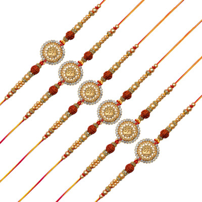 AVM Designer AM-RAKHI-(57)-06 Mauli Thread Rakhi  Set(Pack of 6 Rakhi, Roli & Chawal)