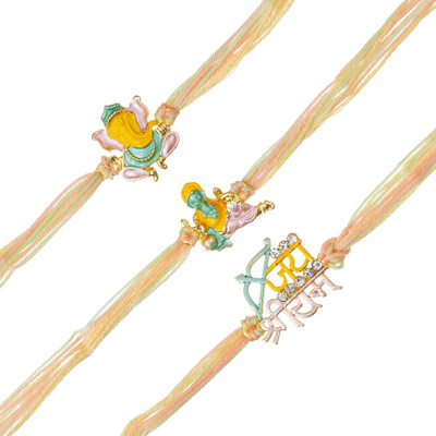 Ingo Creation Religious RK524 Kundan Rakhi  Set(3 bhai rakhi, 1 roli chawal packet)