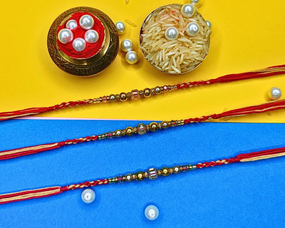 Orangenysha Designer N-RAKI1205-3PCS Mauli Thread Rakhi  Set(3 Rakhi)