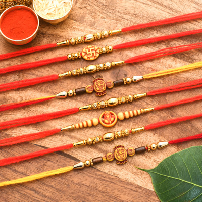 Poorak Religious 23RK_6RD_CR Assorted Rakhi, Chawal Roli Pack  Set(8 Rakhi)